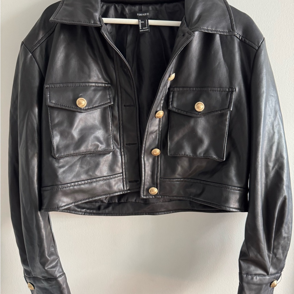Forever 21 Black Leather Jacket with Gold Accents